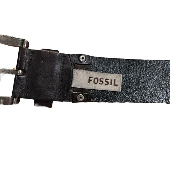 Fossil Men's Size 32 Black Wide Leather Belt Silver Buckle - Picture 3 of 9